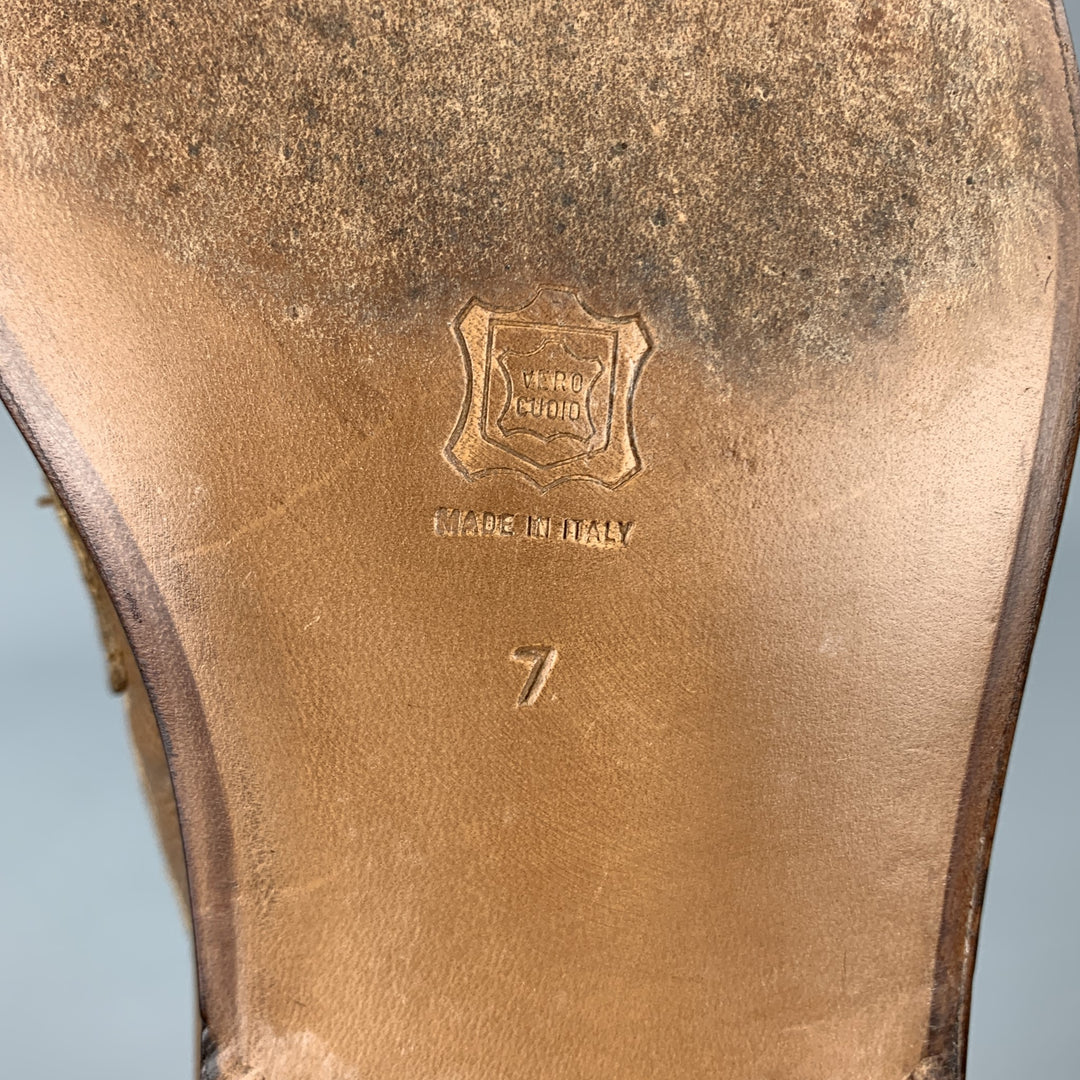 GIORGIO ARMANI Size 7 Tan Textured Leather Penny Loafers