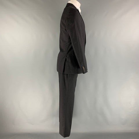 CALVIN KLEIN COLLECTION Size 38 Black Grey Heather Wool Silk 32 29 Suit