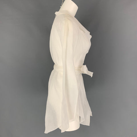 ANNE FONTAINE Talla S Blusa larga blanca transparente con cinturón