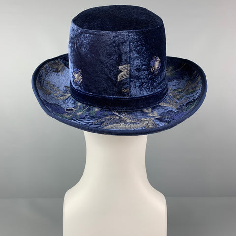 GIORGIO ARMANI Size M Blue Grey Embroidered Velvet Hat