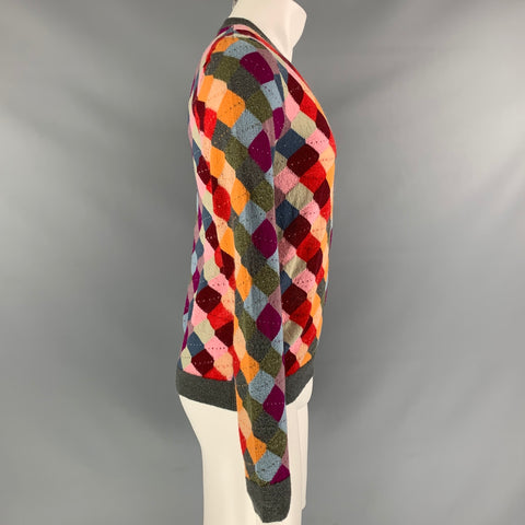 GUCCI Taille S Pull à col rond en mélange de mohair carré tricoté multicolore