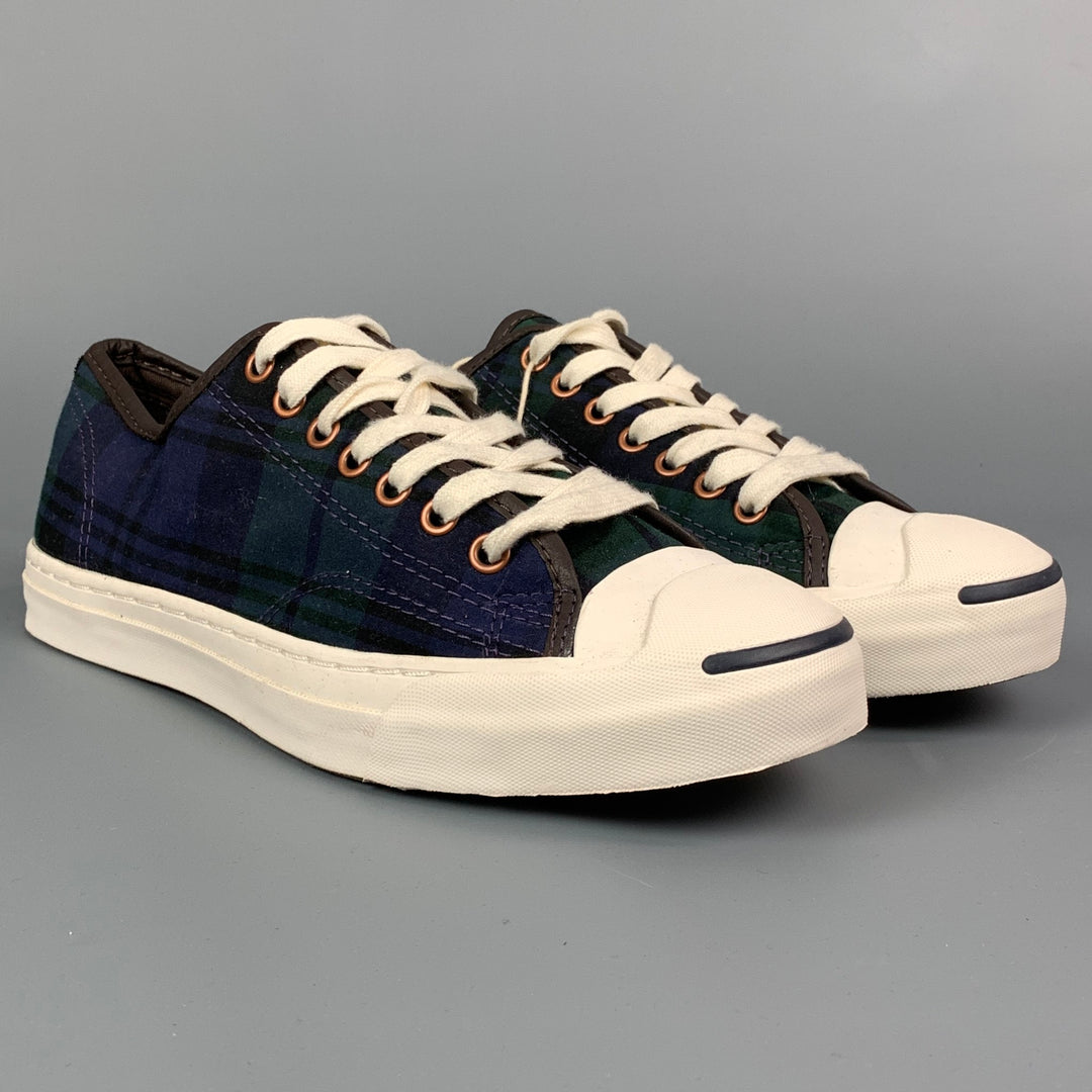 CONVERSE x Jack Purcell Size 7.5 Green & Navy Plaid Canvas Sneakers