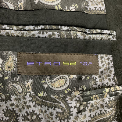 ETRO Size 42 Black Paisley Wool Peak Lapel 35 x 35 Tuxedo