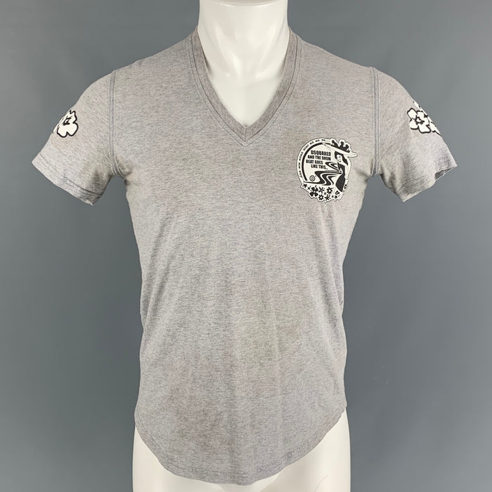 DSQUARED2 Size M Grey Cotton V-Neck T-shirt
