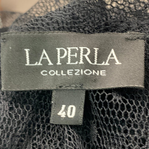 LA PERLA COLLEZIONE Size 4 Black Nylon Mesh Bow Blouse