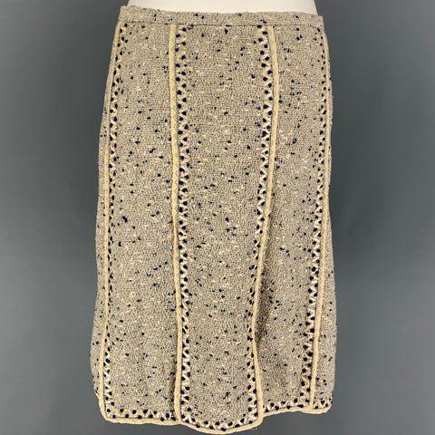 OSCAR DE LA RENTA Size 12 Beige Blue Cotton Tulip Skirt