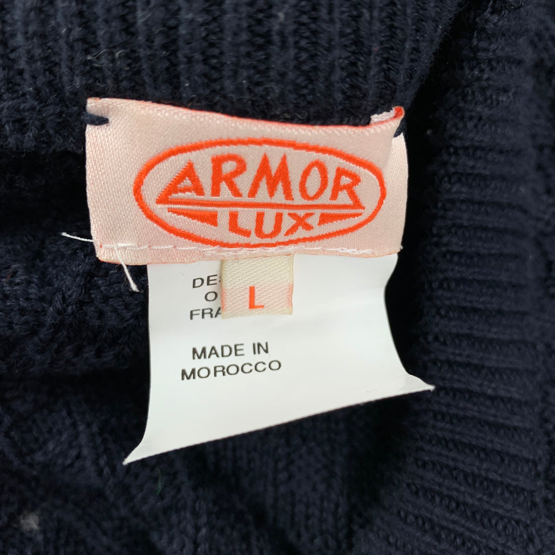 ARMOR-LUX Size L Navy Knit Cotton Crew-Neck Sweater