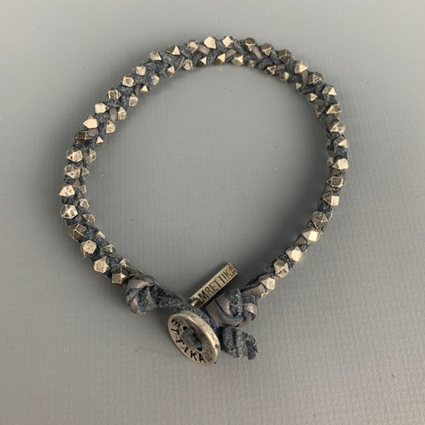 ETTIKA Grey Woven Leather Metal Bracelet