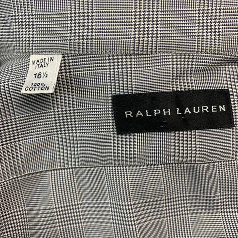 RALPH LAUREN Talla L Camisa de manga larga con puño francés de algodón a cuadros gris
