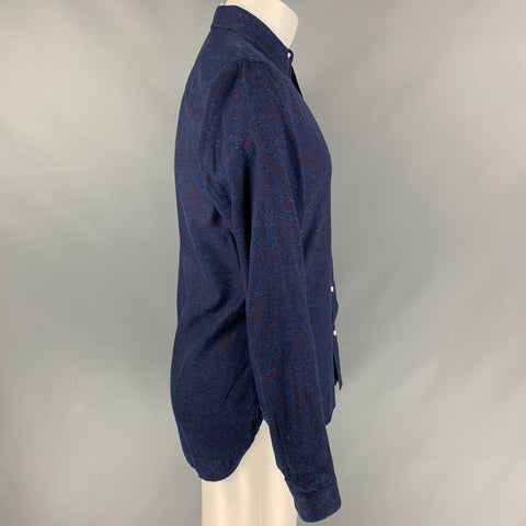 OLIVER SPENCER Size M Navy Burgundy Floral Cotton Long Sleeve Shirt