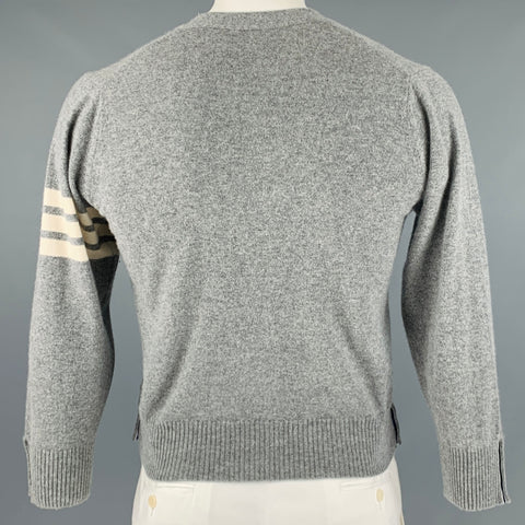 THOM BROWNE Size L Grey Cream Stripe Cashmere Two Pockets Cardigan
