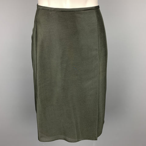 GIORGIO ARMANI Size 8 Olive Viscose Blend A-Line Skirt