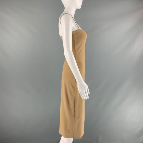THE ROW Size XS Beige Polyamide Eastane Spaghetti Straps Mid-Calf Dress