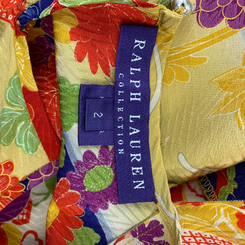 RALPH LAUREN Collection Size 2 Multi-Color Floral Silk Belted Dress