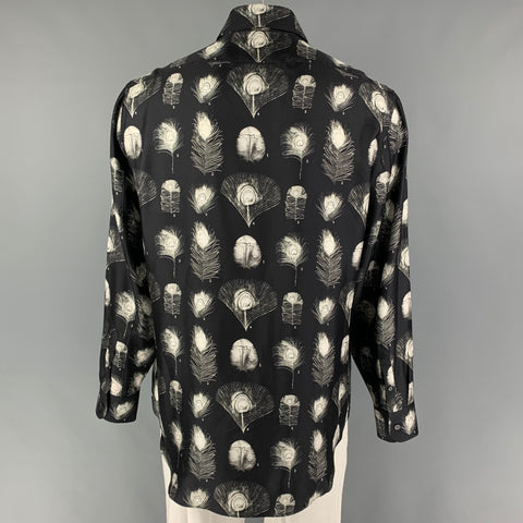 ALEXANDER MCQUEEN FW 17 Size XL Black White Print Silk Button Up Long Sleeve Shirt