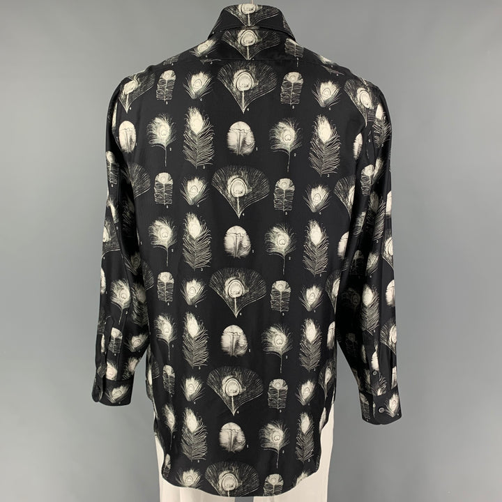 ALEXANDER MCQUEEN FW 17 Size XL Black White Print Silk Button Up Long Sleeve Shirt