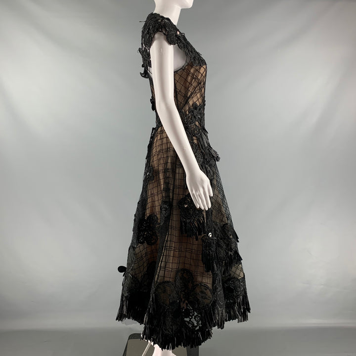 OSCAR DE LA RENTA Size 4 Black Nude Polyamide Embroidered Cocktail Dress