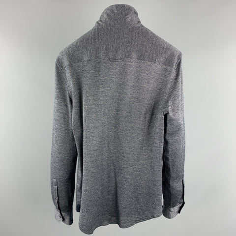 EMPORIO ARMANI Taille S Gris &amp; Marine Nailhead Coton Wired High Collar Chemise à manches longues