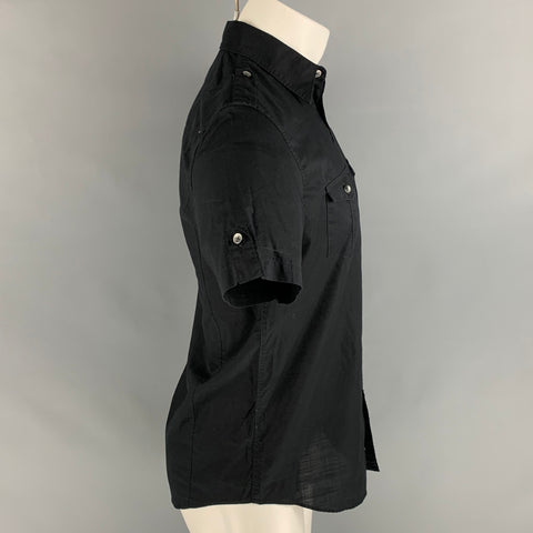 CALVIN KLEIN Size S Black Cotton Epaulettes Short Sleeve Shirt