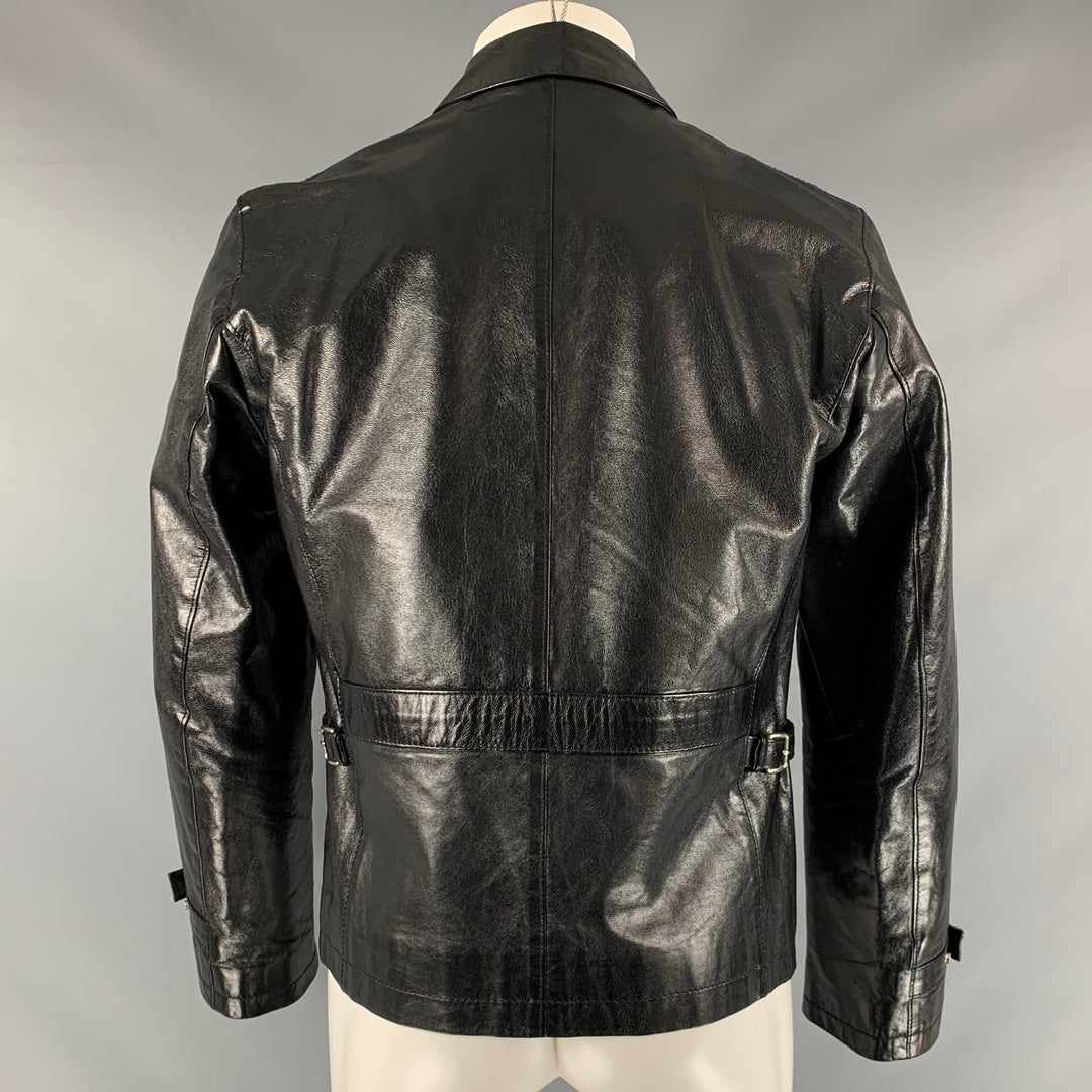 MIU MIU Size 40 Black Solid Leather Zip Up Jacket