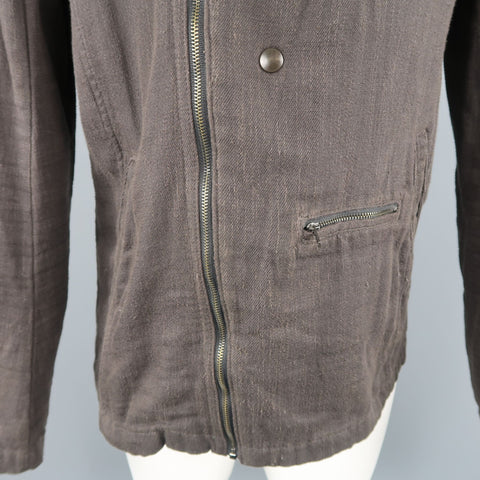 NICE COLLECTIVE M Brown Cotton Motorcycle Style Jacket