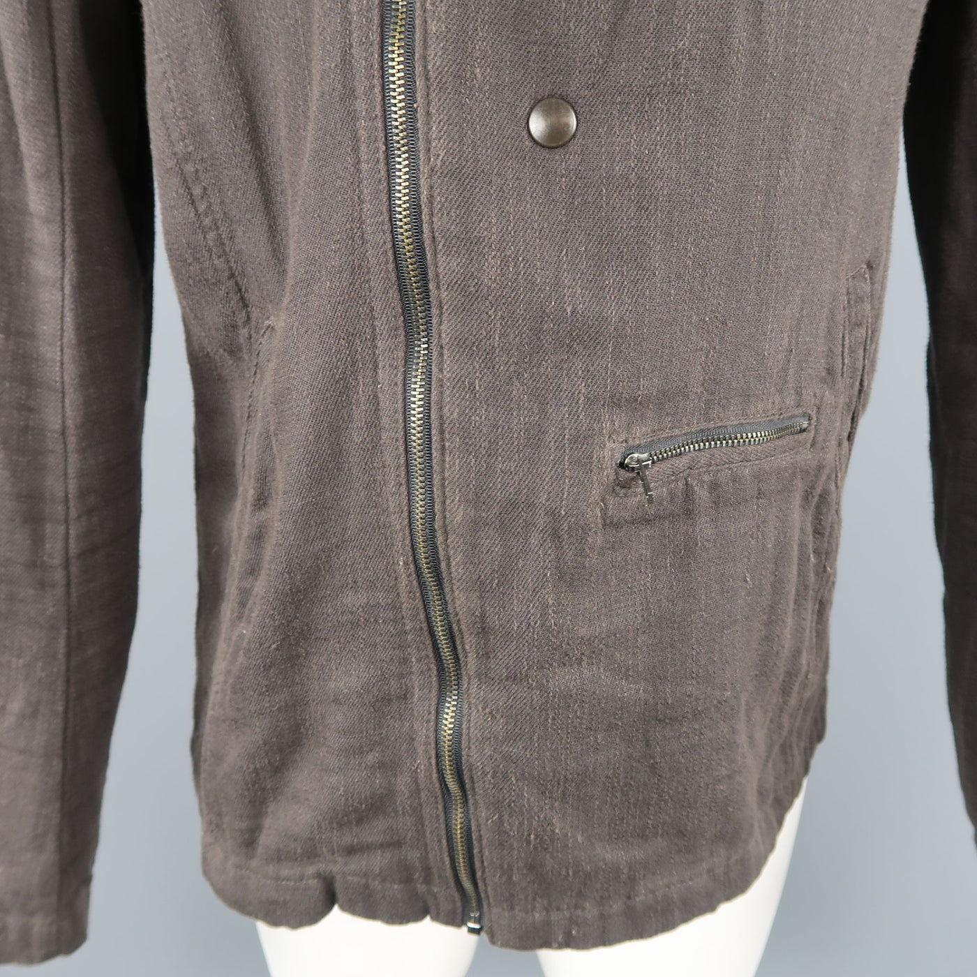 NICE COLLECTIVE M Brown Cotton Motorcycle Style Jacket