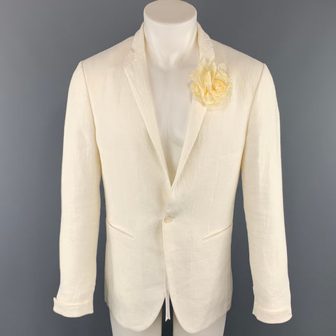 JOHN VARVATOS Taille de poitrine 36 Lin crème uni / Manteau de sport à revers cranté Ramie