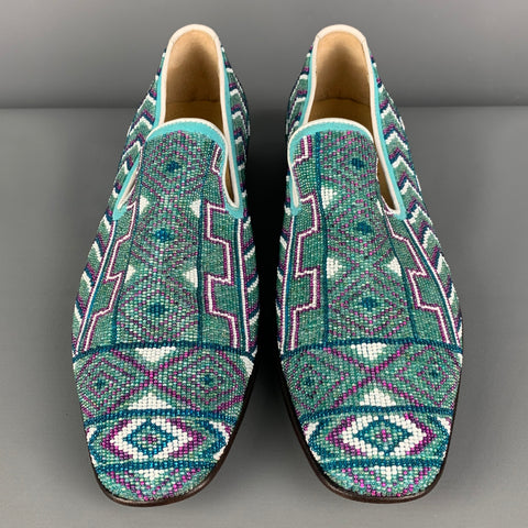 DONALD J PLINER Size 9 Turquoise Purple Beaded Leather Slip On Loafers