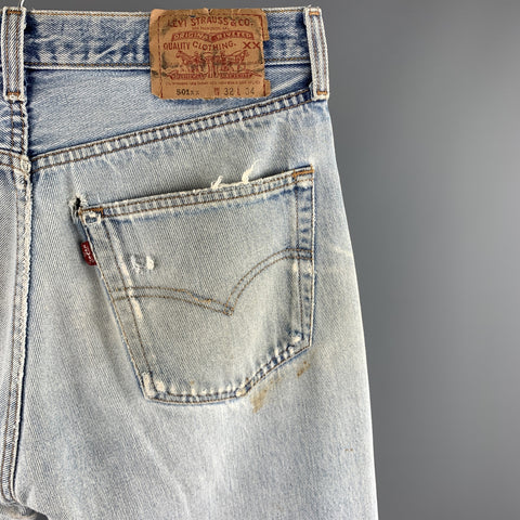 LEVI STRAUSS Taille 32 Jean en denim vieilli bleu clair avec braguette boutonnée