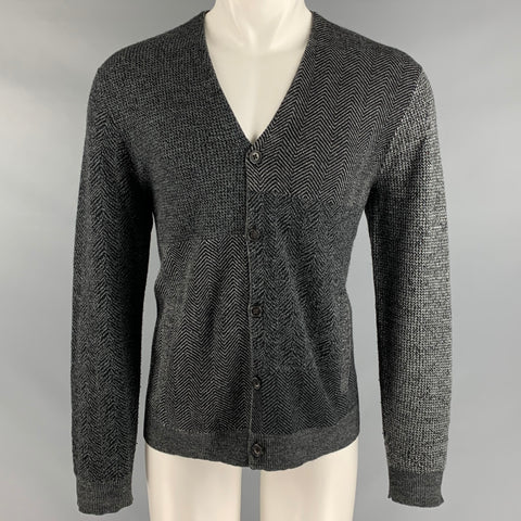 JOHN VARVATOS Size M Grey Mixed Patterns Alpaca Blend V-Neck Cardigan
