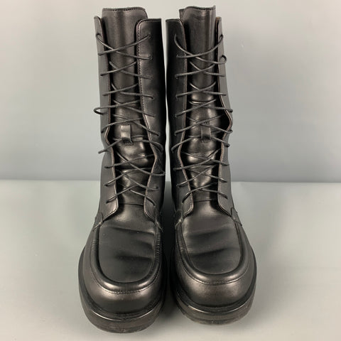THE ROW Size 7.5 Black Leather Lace Up Boots