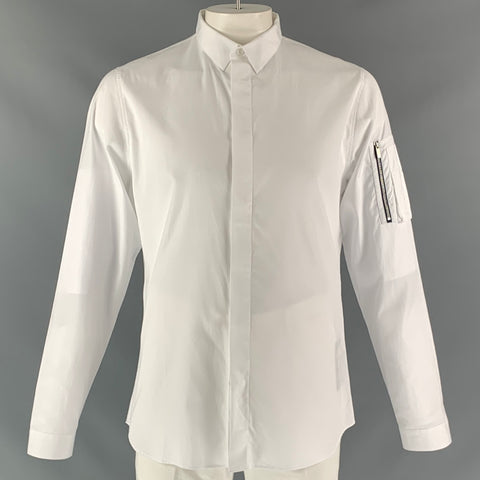 DIOR HOMME Size L White Solid Cotton Hidden Placket Long Sleeve Shirt