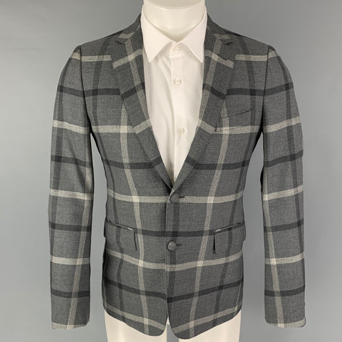 MARKA TAILOR Size 36 Grey Plaid Wool Notch Lapel Sport Coat