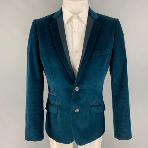 TED BAKER Abrigo deportivo con solapa de muesca de terciopelo de algodón verde azulado Talla 40
