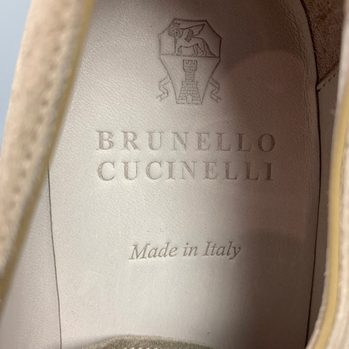 BRUNELLO CUCINELLI Taille 8.5 Chaussures à lacets en daim taupe et argenté