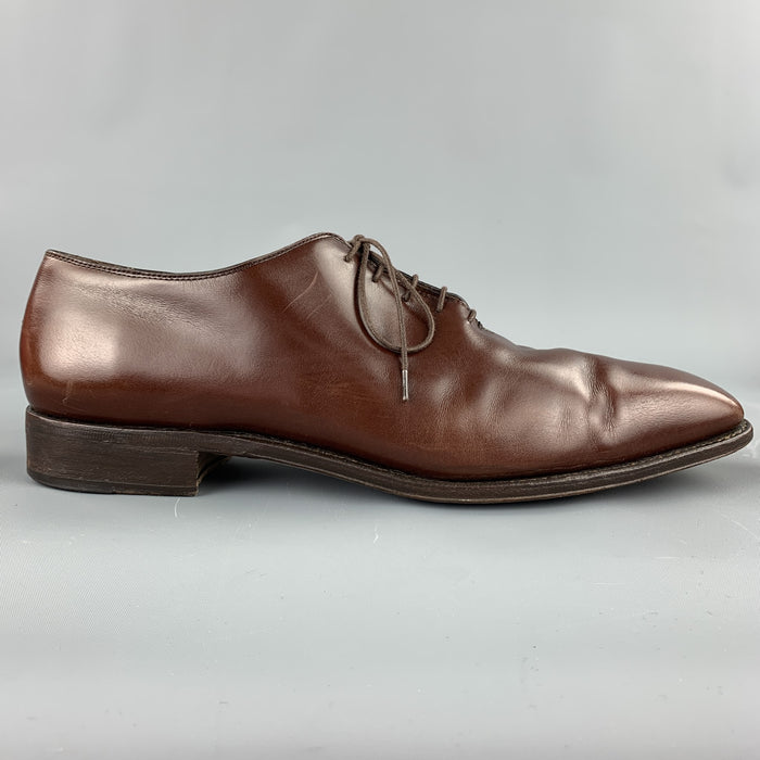 SALVATORE FERRAGAMO Size 12 Brown Leather Plain Toe Lace Up