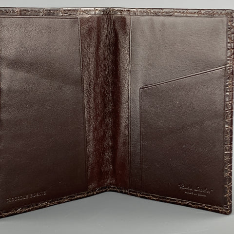 BUDD LEATHER Embossed Alligator Dark Brown Leather Travel Passport Holder
