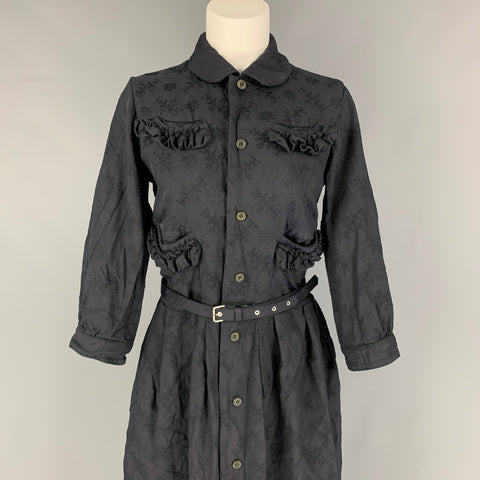 COMME des GARCONS Vestido con cinturón de poliéster floral jacquard azul marino talla M