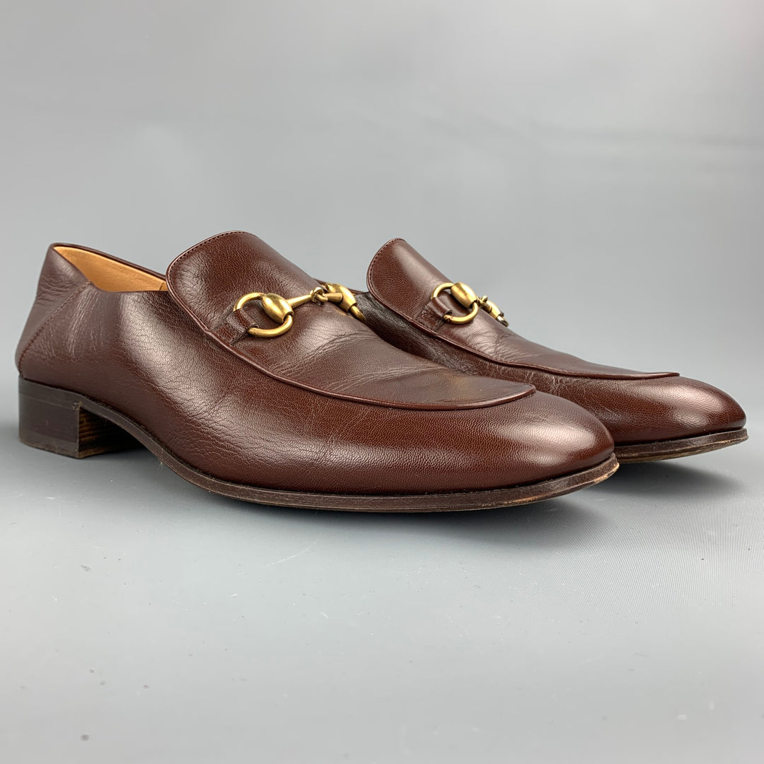 GUCCI Size 10.5  Brown Leather Horsebit Slip On Loafers