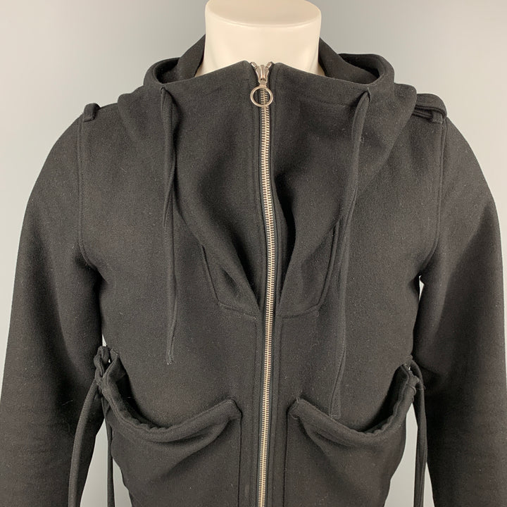 KRIS VAN ASSCHE Size 38 Black Wool Blend Hooded Jacket
