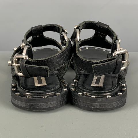 MCQ by ALEXANDER MCQUEEN Size 8 Black Leather Studded Flat Sandals