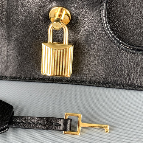TOM FORD Black Leather AXIS Gold Padlock Fold Over Clutch Shoulder Bag