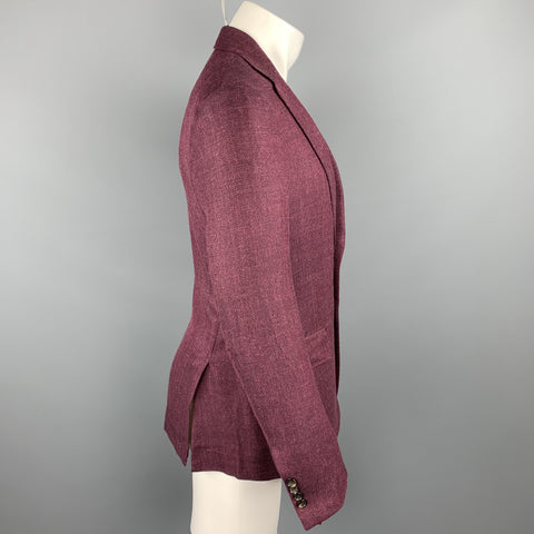 ISAIA Size 38 Regular Burgundy Wool Blend Notch Lapel Sport Coat