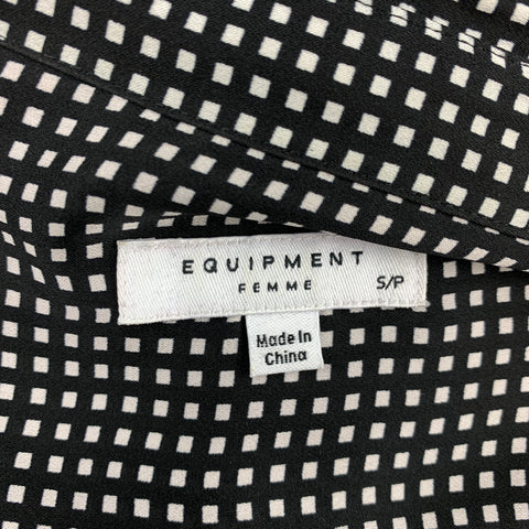 EQUIPMENT Size S Black & White Checkered Polyester Blouse