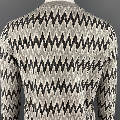 PAUL SMITH JEANS Size S Zig Zag Grey Cotton Crew-Neck Pullover Sweater