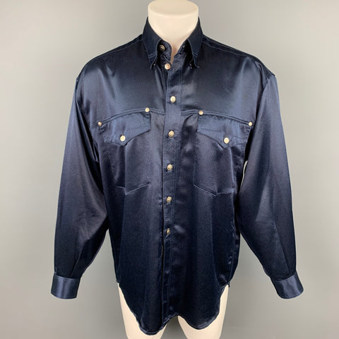 Vintage VERSACE JEANS COUTURE Size M Navy Polyester Long Sleeve Shirt