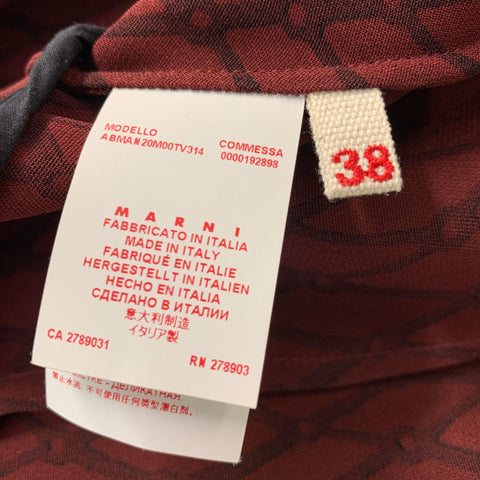 MARNI Size 2 Burgundy Black Viscose Rhombus Sleeveless Dress