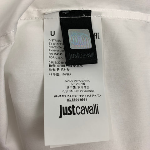 JUST CAVALLI Size S White Black Applique Cotton Long Sleeve Shirt