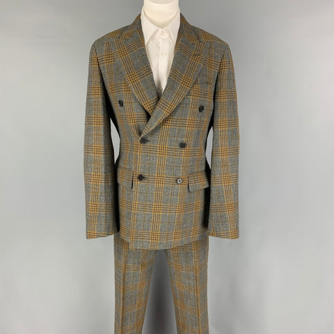 DISTRICT by UNITED ARROWS Size 36 Grey Mustard Plaid Wool Peak Lapel Suit