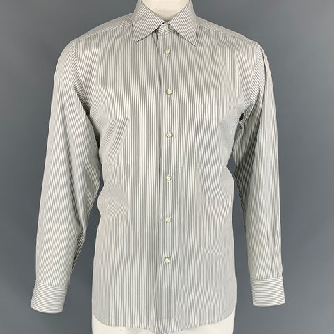ERMENEGILDO ZEGNA Size L White Stripe Cotton Button Down Long Sleeve Shirt